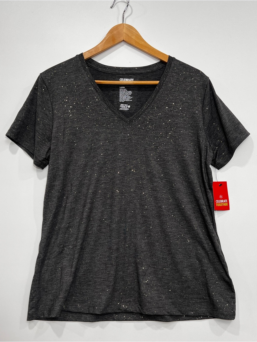 Celebrate Together Women's Charcoal V-Neck Speckle Tee